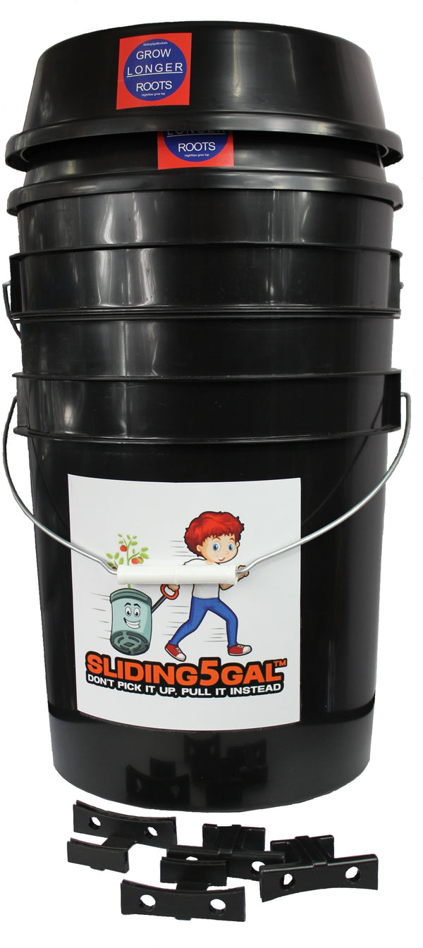 Two Sliding5gal Hydroponic buckets and two Sliding5gal raised grow basket plus air pump kit.